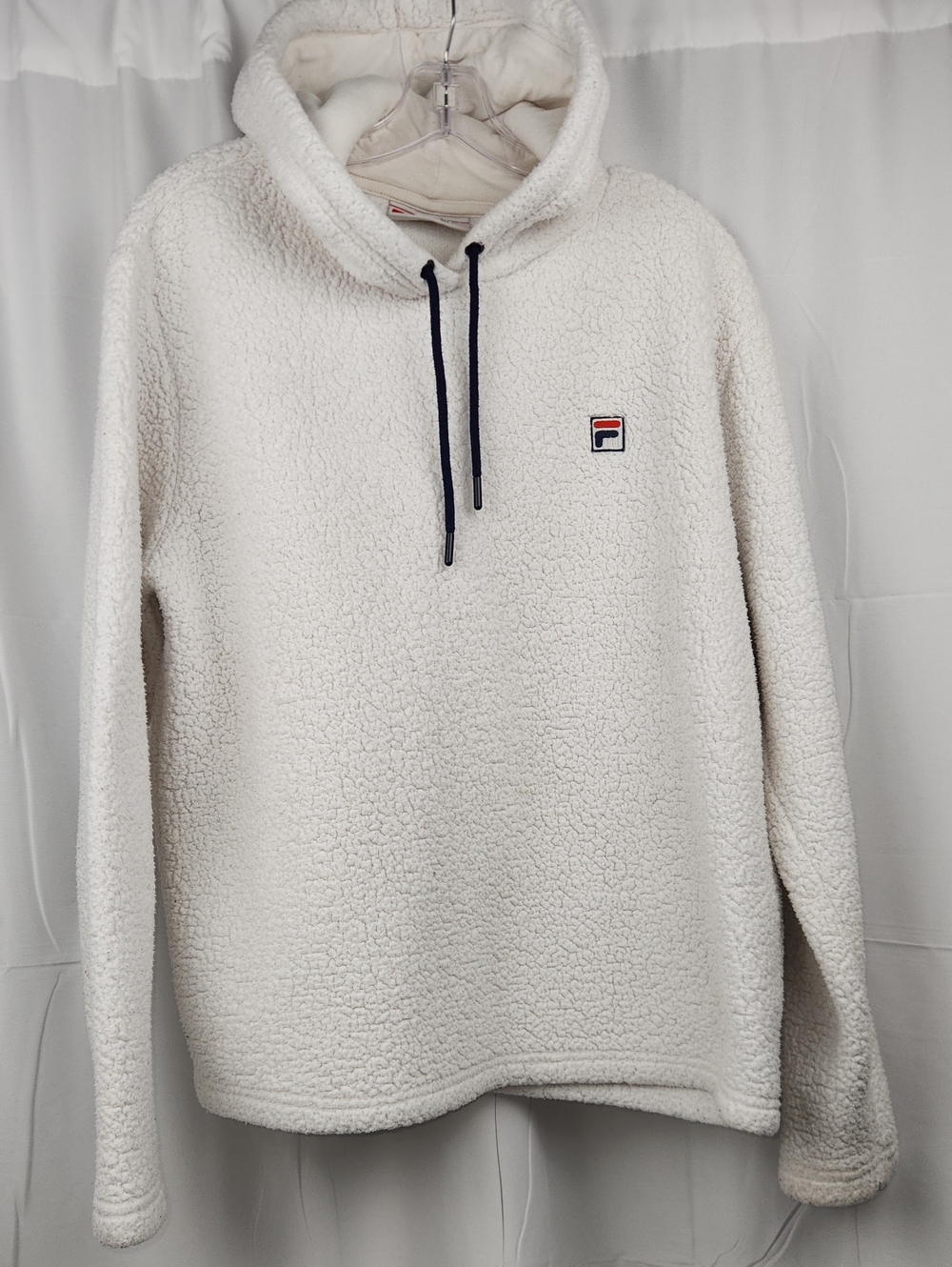 Fila Cream Sherpa Hoodie with Navy Drawstrings